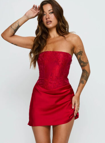 pp red corset mini dress