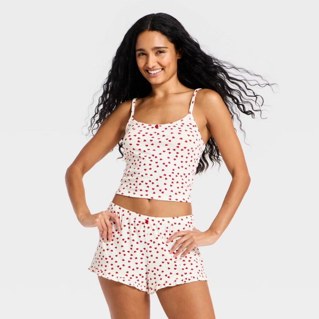 target heart print pajama shorts set