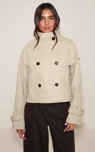 PLT funnel neck trench coat cropped