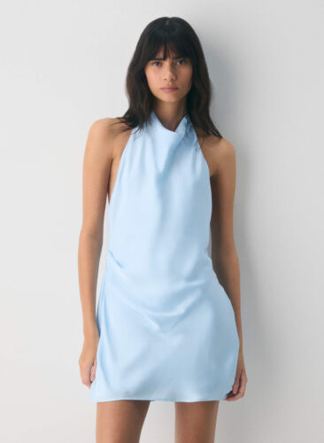 aritzia blue satin mini dress