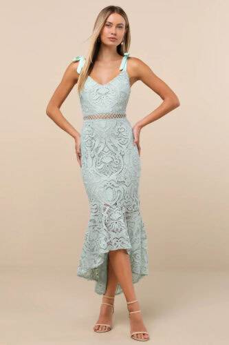 lulus sage green lace midi dress