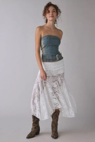 uo sheer lace white midi skirt