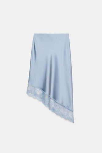zara blue lace asymmetrical midi skirt