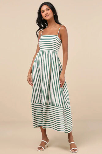 lulus green striped midi dress